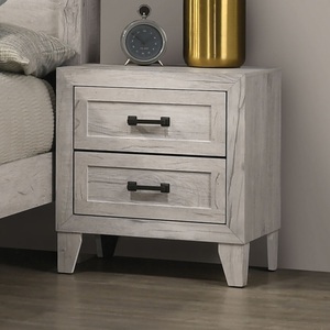 <b>Full</b> Size <b>Bed</b> With Shelf Light 2 Nightstands White Wash Finish Melamine Top Black Bar Pull Bedroom Furniture <b>Set</b> - Product Image 3