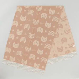 Hermoso chal rosa de invierno para niña, estampado con diseño de gato, chal cálido de cachemira rosa para invierno - Product Image 3