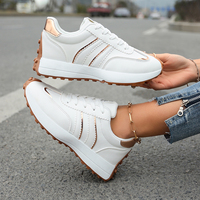 Baskets de marche blanches pour femmes, à lacets, bout rond, talon de 3 cm, chaussures décontractées de ville