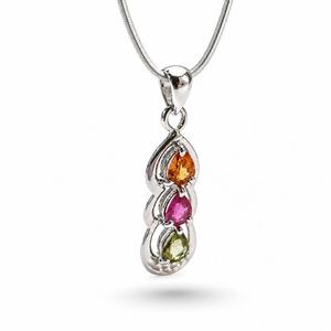 Pendentif en argent sterling 925 plaqué rhodium avec saphirs multicolores en forme de goutte - Product Image 3