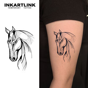 Autocollant Tatouage Personnalisé Tête de Cheval, Art Linéaire Géométrique Minimaliste, Motif Herbal, Semi-permanent 15 Jours, Art Corporel pour Bras et Épaule, Vente en Gros - Product Image 2