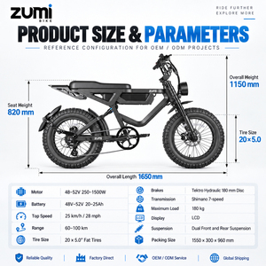 Fabricante de Bicicletas Eléctricas Zumi OEM ODM con Neumáticos Gruesos de 20x5 de Largo Alcance para Senderos Urbanos, Montaña y Playa, Proveedor Mayorista G01 - Product Image 4