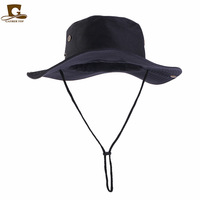 Chapeau de pêcheur en coton uni avec logo personnalisé, chapeau de soleil à cordon, chapeau de pêcheur pour homme, chapeau de soleil à large bord avec corde