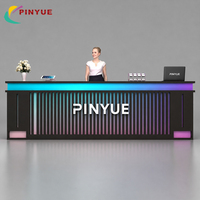Comptoir de réception moderne, design personnalisé, bureau d'accueil pour hôtel, avec éclairage LED, design bicolore, mobilier pour hall d'entrée, salon, magasin de détail