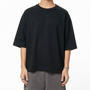 Oversized Boxy <b>Extended</b> Crew Neck Running T-<b>shirt</b> Men 240g Solid 100% Cotton Loose Half Sleeve Sports Clothing Custom - Product Image 1