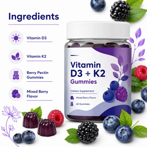 Suplementos múltiples Halal personalizados D C <span class=keywords><strong>Ácido</strong></span> <span class=keywords><strong>ascórbico</strong></span> E Aceite Minerales Vitaminas complejas Vitamina D3 K2 Gomitas para la salud de los hombres - Product Image 3