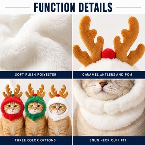 Produit # 005 - Chapeau <span class=keywords><strong>de</strong></span> Noël pour animaux <span class=keywords><strong>de</strong></span> compagnie, motif Père Noël, avec cornes <span class=keywords><strong>de</strong></span> renne en peluche, pour chien et chat, costume <span class=keywords><strong>de</strong></span> fête, vente en gros - Product Image 4