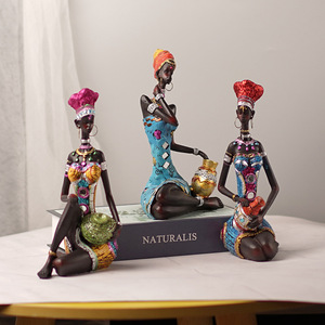 Statue africaine vintage sculptée à la main, figurines afro-américaines, femme tribale exotique, œuvre d'<span class=keywords><strong>art</strong></span> africaine pour la décoration intérieure - Product Image 4
