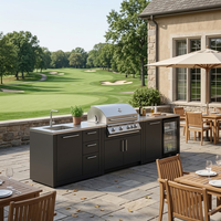 Îlot de cuisine extérieur multifonctionnel certifié CE, étanche, en acier inoxydable SS316, avec barbecue et armoire de rangement pour l'extérieur