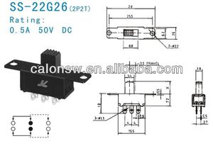 SS-22G26 2 vị trí 6-pin 2p2t trượt chuyển đổi 2 chiều On/Off chuyển đổi với 0.5A 50vdc Điện áp tối đa KC chứng nhận - Product Image 4