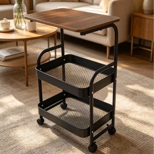 <b>Storage</b> Cart 3 Tier Wooden Top Metal Frame Portable Multi Layer Organizer For <b>Kitchen</b> Bathroom Bedroom Toy Food <b>Storage</b> - Product Image 5