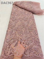 Vente en gros de tissu textile en polyester à sequins en maille, dentelle perlée, dentelle élastique de luxe, broderie de perles cordées