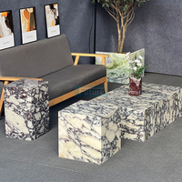 Meubles en pierre de luxe socle en marbre bas salon luxe naturel personnalisé Calacatta Viola Table basse d'appoint ensemble de 3 pièces
