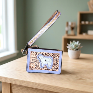 Cartera de cuero repujado estilo western con correa para la muñeca – Cartera de mano floral hecha a mano con cremallera y correa para la muñeca - Product Image 4