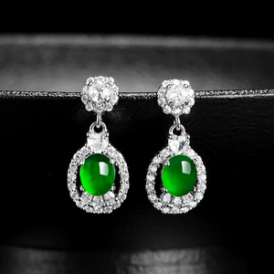 Natural <b>emerald</b> green ear ring with pearl-shaped design, ice-grade jade, S925 silver inlay, women's high-end earrings - Product Image 3
