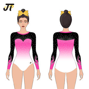 Гимнастический купальник для детей - Красный соревновательный гимнастический купальник с юбкой для тренировок и выступлений по художественной гимнастике - Product Image 1