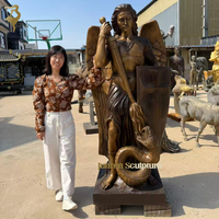 Grande Statue Religieuse Extérieure en Bronze Saint Michael Statue en Métal Laiton Archange Tuant Démon Statue Sculpture