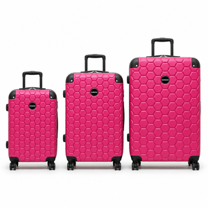Valigia Trolley da Viaggio Rosa alla Moda con Guscio Rigido, Texture 3D a Nido d'Ape, Motivo Esagonale, Bagaglio a Mano in ABS con Ruote Girevoli OEM - Product Image 1