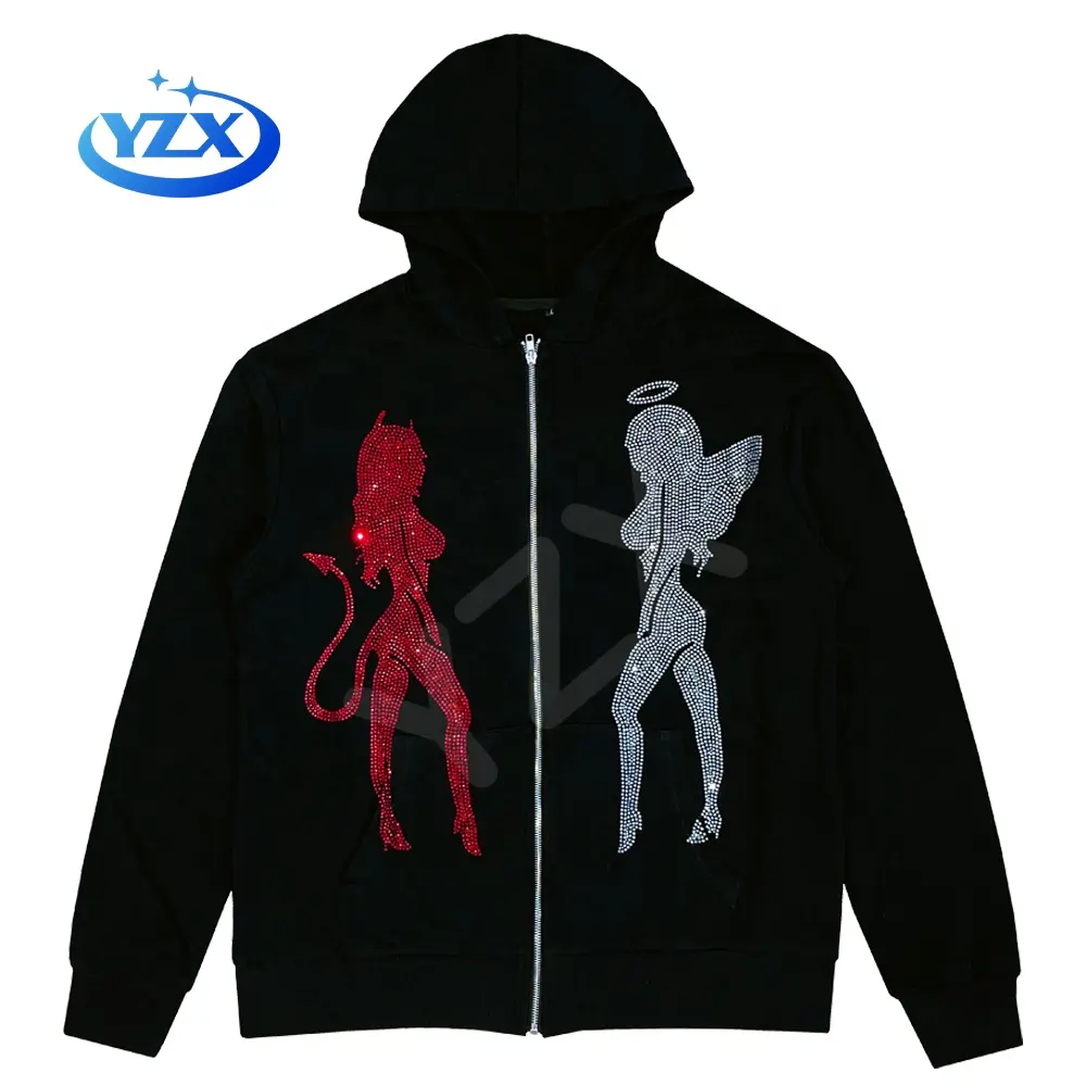 Custom Uw Eigen Ontwerp Sparkle Skeleton Rhinestone Transfer Iron On Bling Schedel Zipup Hoodie Custom