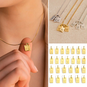 26 pendentifs lettres anglaises, breloques, pierre naturelle taille princesse, acier inoxydable, plaqué or 18 carats sous vide, style bouddhiste <span class=keywords><strong>tibétain</strong></span>, décontracté, DIY - Product Image 3