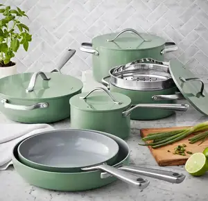 10 Stück Kochen & Essen Gepresstes Aluminium Antihaft-Kochgeschirr-Sets mit Glas deckel Grüne Farbe