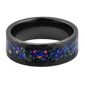 Bague de fiançailles en tungstène noir martelé 8MM avec incrustation d'<span class=keywords><strong>opale</strong></span> concassée et d'<span class=keywords><strong>opale</strong></span> galaxie, vente en gros de bijoux - Product Image 5