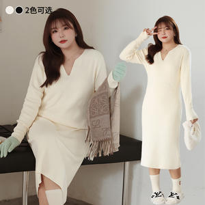 เดรสไหมพรมคอวีสำหรับผู้หญิง แขนยาว เอวธรรมชาติ ความหนาปานกลาง ระบายอากาศได้ดี สไตล์เรียบง่าย เหมาะสำหรับใส่ในฤดูใบไม้ร่วงและฤดูหนาว - Product Image 5