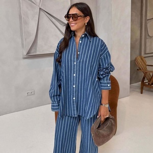 Cardigan casual americano a maniche lunghe, camicia a righe, stile africano occidentale, <span class=keywords><strong>taglie</strong></span> <span class=keywords><strong>forti</strong></span>, nuovo <span class=keywords><strong>completo</strong></span> due pezzi con pantaloni da donna - Product Image 3