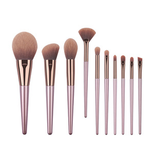 Pinceaux de maquillage violets personnalisés, ensemble complet de 10 pièces, manche en bois, poils synthétiques, utilisation professionnelle pour le visage, poudre, yeux - Product Image 1