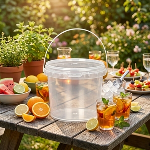Cubo de Plástico Transparente Portátil para Frutas con Asa de Transporte, Contenedor de Bebidas de Gran Volumen para Bebidas de Frutas de Verano - Product Image 5