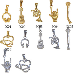 Pendentifs à breloques thème <span class=keywords><strong>musique</strong></span> en acier inoxydable or PVD 18 carats pour bijoux à bricoler soi-même | Stéthoscope de guitare, cor français, microphone, casque - Product Image 5