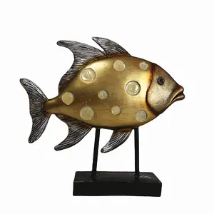 Tượng Treo Tường Được Sơn Bằng Tay Cao 11 Inch & Đồ Trang Trí Để Bàn Bằng Nhựa Resin Gold Fish Desk