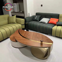 Table basse de luxe moderne couleur noyer, combinaison minimaliste pour salon, forme de feuille, pieds en acier inoxydable