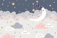 Murale personnalisée 3D peinte à la main, ciel étoilé, nuages, lune, dessin animé, chambre d'enfant, princesse, chambre à coucher, papier peint photo, chambre d'enfant