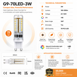 Ampoule LED G9 homologuée ETL, 70 LED 3014, lumière de maïs dimmable, AC 120V 3W, matériau PC, ampoules LED G9 populaires - Product Image 2