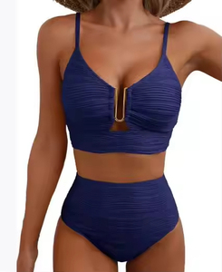 Maillot de bain deux pièces texturé fait main pour femme, 9 couleurs, taille haute, bikini bandeau, motif uni, tailles S-XL, logo avant, effet délavé - Product Image 4