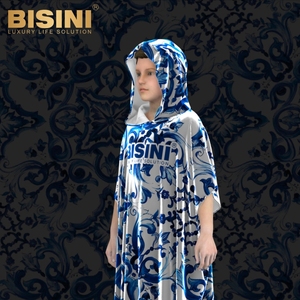 Serviette de plage <span class=keywords><strong>poncho</strong></span> 2 en 1 pour enfants, garçons, séchage rapide, absorbante, robe de bain à capuche avec motif en porcelaine bleu et blanc, logo personnalisé - Product Image 5