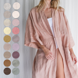 OEM/ODM Elegant Pink Rose Dress for <strong>Women</strong> Linen Three Quarter Sleeve Casual Loose Wrap <strong>Robe</strong> Quick <strong>Dry</strong> for Holidays Casual Wear - Product Image 1