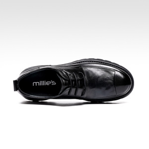 Chaussures Derby pour hommes en cuir véritable, semelle épaisse, pour affaires, bureau, toutes saisons, noires, à lacets, chaussures habillées - Product Image 4