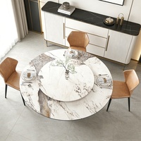 Chaises de style européen en bois brun, table à manger en marbre bleu cristal Emperador, ensemble de table ronde de luxe élégante pour 6 à 4 personnes