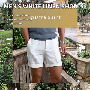 <b>Men's</b> <b>White</b> <b>Linen</b> Blend <b>Shorts</b> Casual Summer Vacation Beachwear Rolled Hem Lightweight Breathable Regular Fit Daily <b>Shorts</b> Style - Product Image 2