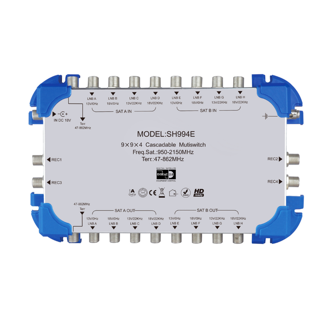 9 in 4 Output Cascade Satellite Multiswitch 8 SAT+1Terr. up to 4 Receiver Satellite Channels