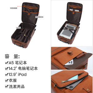 Maleta Dujiang de cuero genuino con 4 ruedas, resistente, para viajes, para hombres de negocios, de color sólido, con cierre de cremallera. - Product Image 3