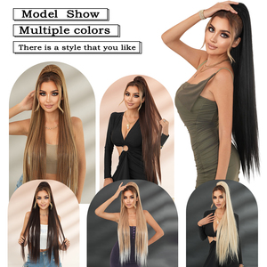 Блондинка длиной 40 дюймов, Синтетический прямой конский хвост, с натуральным матовым покрытием, износостойкие растяжки для cabello de cola de caballo - Product Image 6