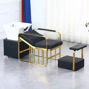 Cama de lavado de alta gama de acero inoxidable semireclinable para barberías, con lavabo profundo de cerámica para salones y peluquerías, lavable. - Product Image 2