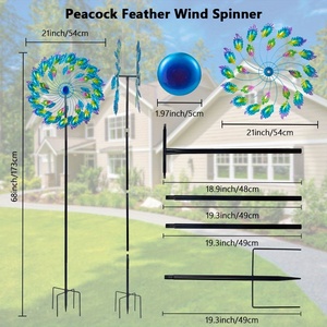 Màu Xanh Kim Loại Lông Lưỡi Cối Xay Gió Ngoài Trời Không Thấm Nước Xoay Nghệ Thuật Trang Trí Cho Sân Patio Sân Bãi Cỏ Vườn Đám Cưới - Product Image 3