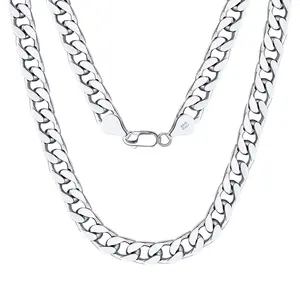 RINNTIN SC69 Perhiasan Modis Italia 925 Perak Murni Rantai Kalung Berlapis Rhodium: 6Mm Berlian Potong Rantai Tautan Kuba Perak