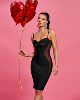 Vestido de Noche Sexy para Mujer, Estilo Bodycon, Cintura Imperio, con Encaje, Cristales y Parches, Color Negro, Cuello Halter, Largo hasta la Rodilla