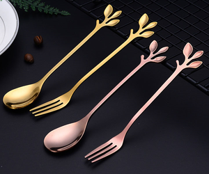 Chất Lượng Hàng Đầu Sáng Tạo Trà Khuấy Thìa Retro Rose Gold Lá Xử Lý Cà Phê Muỗng Trái Cây <span class=keywords><strong>Fork</strong></span> Set - Product Image 2