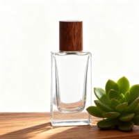 Flacon de parfum vide de luxe de haute qualité, flacon pulvérisateur en verre rechargeable avec bouchon en bambou, flacon diffuseur de parfum